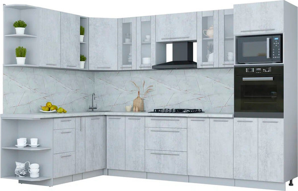 Изображение товара Кухонный гарнитур Интерлиния Мила Пластик 1.88x3.0 LV (оксид светлый/оксид светлый/серый каспий)