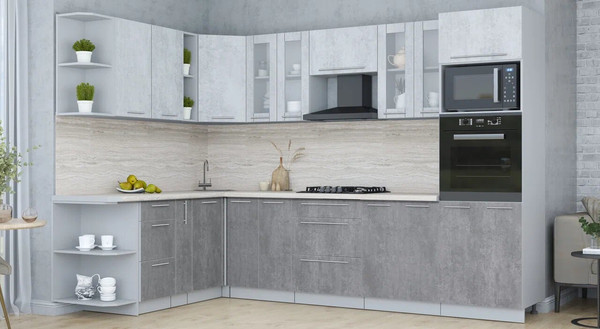 Изображение товара Кухонный гарнитур Интерлиния Мила Пластик 1.88x3.0 LV (оксид светлый/оксид темный/травертин серый)