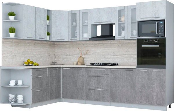 Изображение товара Кухонный гарнитур Интерлиния Мила Пластик 1.88x3.0 LV (оксид светлый/оксид темный/травертин серый)