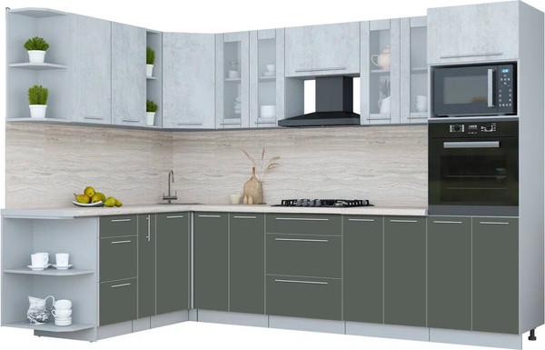 Изображение товара Кухонный гарнитур Интерлиния Мила Пластик 1.88x3.0 LV (оксид светлый/шторм/травертин серый)