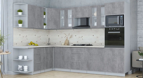 Изображение товара Кухонный гарнитур Интерлиния Мила Пластик 1.88x3.0 LV (оксид темный/оксид темный/бискайская сосна)