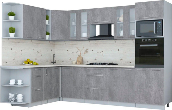 Изображение товара Кухонный гарнитур Интерлиния Мила Пластик 1.88x3.0 LV (оксид темный/оксид темный/бискайская сосна)