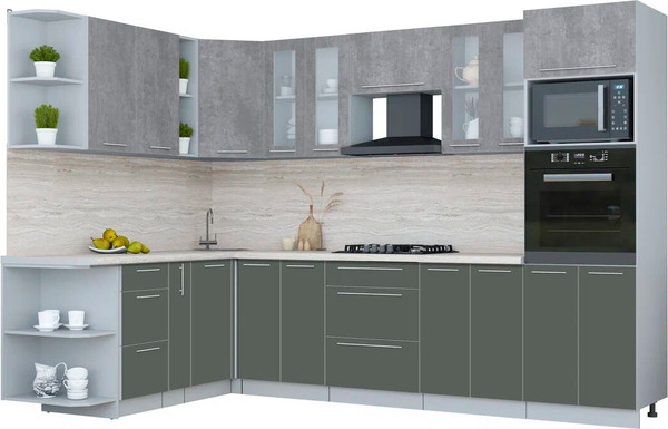 Изображение товара Кухонный гарнитур Интерлиния Мила Пластик 1.88x3.0 LV (оксид темный/шторм/травертин серый)