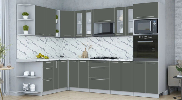 Изображение товара Кухонный гарнитур Интерлиния Мила Пластик 1.88x3.0 LV (шторм/шторм/белый гранит)