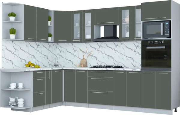 Изображение товара Кухонный гарнитур Интерлиния Мила Пластик 1.88x3.0 LV (шторм/шторм/белый гранит)