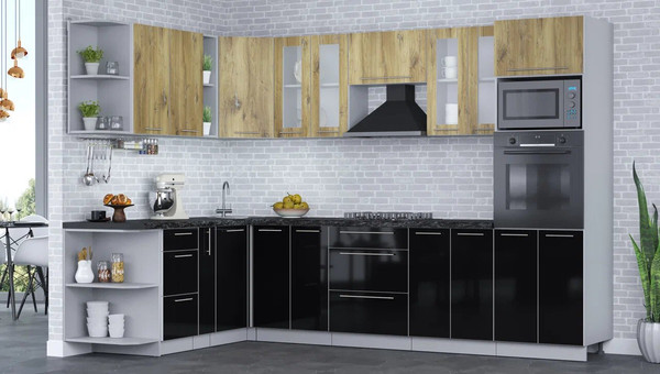 Изображение товара Кухонный гарнитур Интерлиния Мила Пластик 1.88x3.0 LV (дуб эпоксид/черный/кастилло темный)