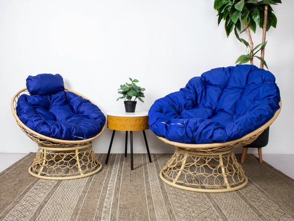 Изображение товара Кресло садовое M-Group Папасан мини / 12890510 (бежевый ротанг/синяя подушка)