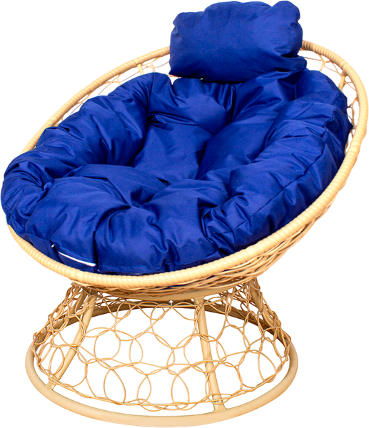 Изображение товара Кресло садовое M-Group Папасан мини / 12890510 (бежевый ротанг/синяя подушка)