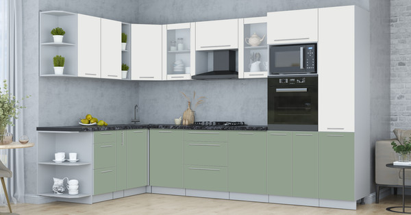 Изображение товара Кухонный гарнитур Интерлиния Мила Пластик 1.88x3.2 LV (зефирный/полынь/кастилло темный)