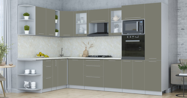 Изображение товара Кухонный гарнитур Интерлиния Мила Пластик 1.88x3.2 LV (кварцевый/кварцевый/опал светлый)