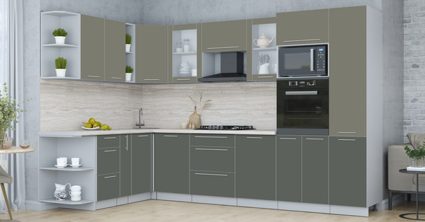 Изображение товара Кухонный гарнитур Интерлиния Мила Пластик 1.88x3.2 LV (кварцевый/шторм/травертин серый)