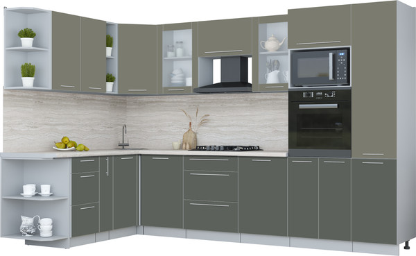 Изображение товара Кухонный гарнитур Интерлиния Мила Пластик 1.88x3.2 LV (кварцевый/шторм/травертин серый)