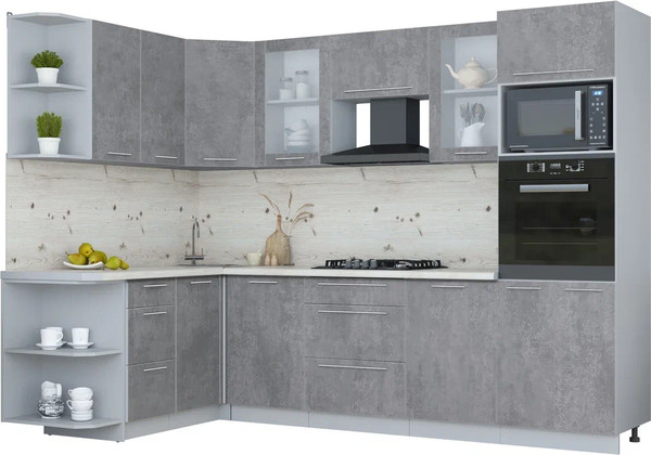 Изображение товара Кухонный гарнитур Интерлиния Мила Пластик 1.68x2.8 LV (оксид темный/оксид темный/бискайская сосна)