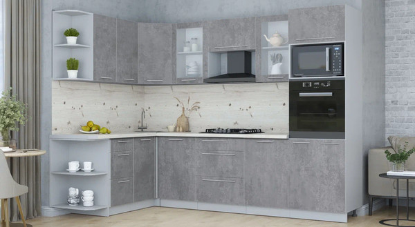 Изображение товара Кухонный гарнитур Интерлиния Мила Пластик 1.68x2.8 LV (оксид темный/оксид темный/бискайская сосна)