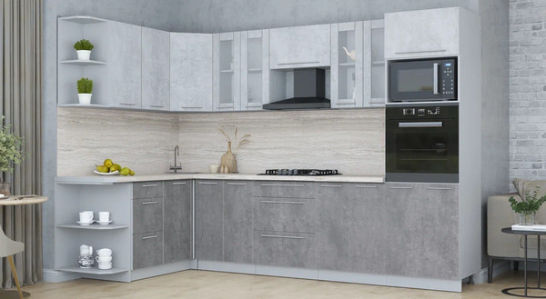 Изображение товара Кухонный гарнитур Интерлиния Мила Пластик 1.68x3.0 LV (оксид светлый/оксид темный/травертин серый)