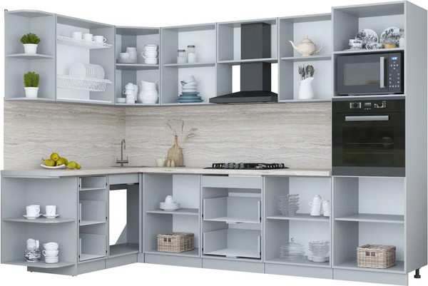 Изображение товара Кухонный гарнитур Интерлиния Мила Пластик 1.68x3.0 LV (оксид светлый/шторм/травертин серый)