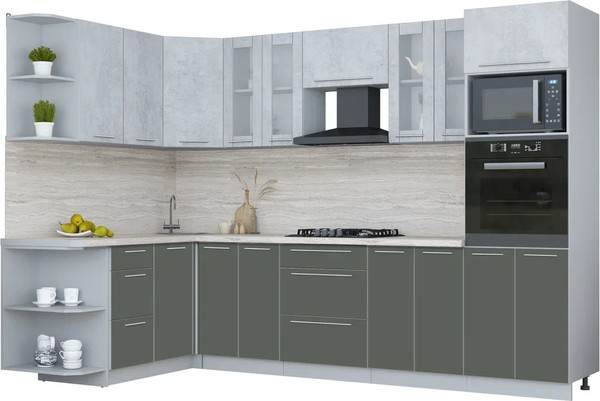 Изображение товара Кухонный гарнитур Интерлиния Мила Пластик 1.68x3.0 LV (оксид светлый/шторм/травертин серый)