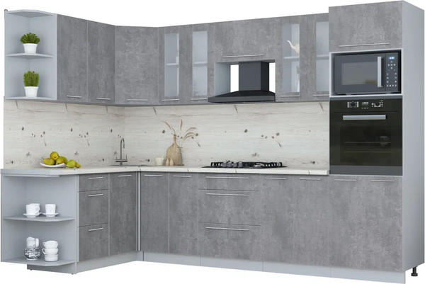 Изображение товара Кухонный гарнитур Интерлиния Мила Пластик 1.68x3.0 LV (оксид темный/оксид темный/бискайская сосна)