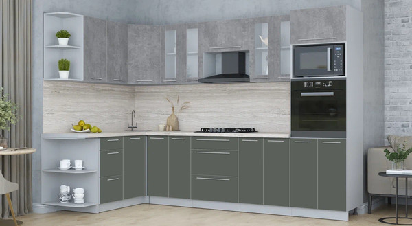 Изображение товара Кухонный гарнитур Интерлиния Мила Пластик 1.68x3.0 LV (оксид темный/шторм/травертин серый)