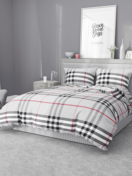Изображение товара Комплект постельного белья Samsara Burberry серый 1.5сп (простыня на резинке)