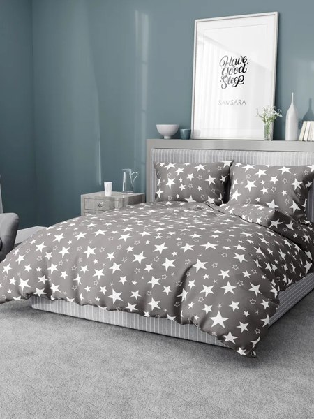 Изображение товара Комплект постельного белья Samsara Stars Grey 2сп Евро 220-15/180Пр (простыня на резинке)