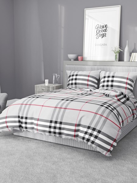 Изображение товара Комплект постельного белья Samsara Burberry серый 2сп (простыня на резинке)