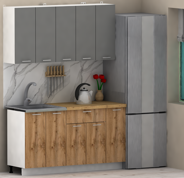 Изображение товара Кухонный гарнитур Eligard Lion 1.5 (дымчатый алмаз/дуб натуральный/дуб бунратти)