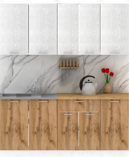 Изображение товара Кухонный гарнитур Eligard Lion 1.8 (белый/дуб натуральный/дуб бунратти)