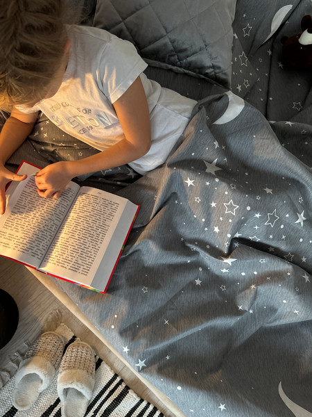 Изображение товара Комплект постельного белья Samsara Звездное небо на сером фоне 2сп Евро 220-3/180Пр (простын на рез)