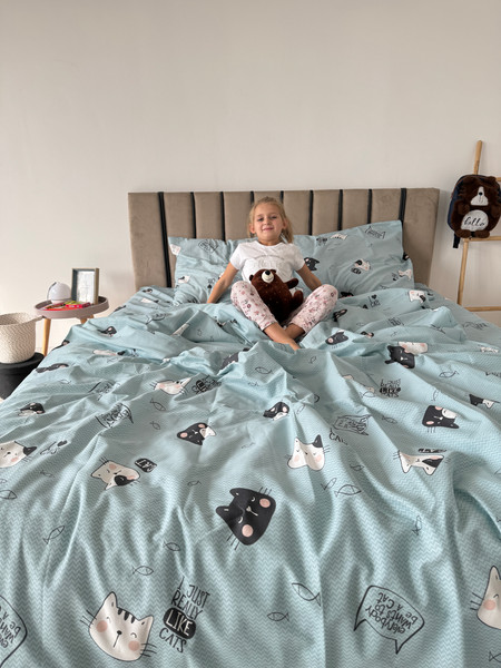 Изображение товара Комплект постельного белья Samsara Мяу 2сп Евро (простыня на резинке)