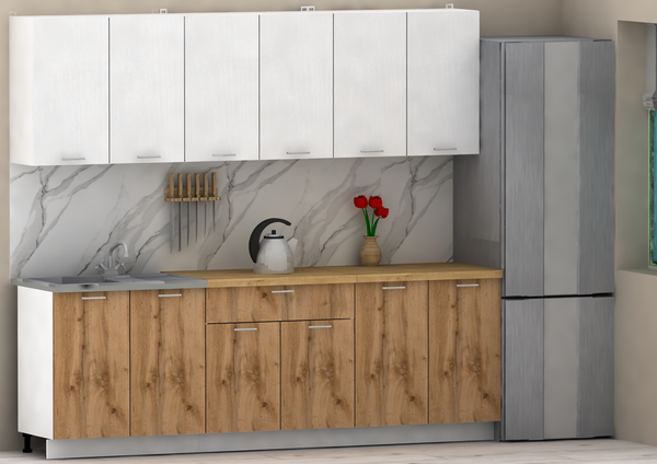 Изображение товара Кухонный гарнитур Eligard Lion 2.4 (белый/дуб натуральный/дуб бунратти)