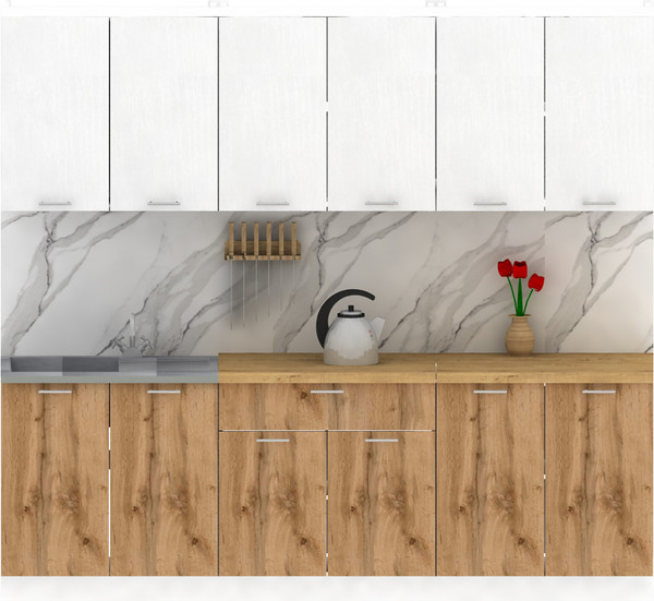 Изображение товара Кухонный гарнитур Eligard Lion 2.4 (белый/дуб натуральный/дуб бунратти)