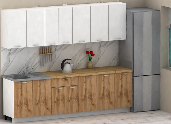 Изображение товара Кухонный гарнитур Eligard Lion 2.6 (белый/дуб натуральный/дуб бунратти)