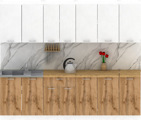 Изображение товара Кухонный гарнитур Eligard Lion 2.6 (белый/дуб натуральный/дуб бунратти)