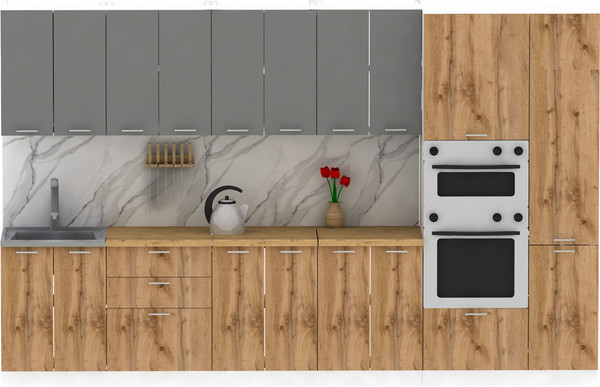 Изображение товара Кухонный гарнитур Eligard Lion 3.4 (дымчатый алмаз/дуб натуральный/дуб бунратти)