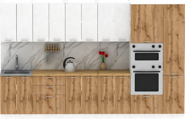 Изображение товара Кухонный гарнитур Eligard Lion 3.4 (белый/дуб натуральный/дуб бунратти)