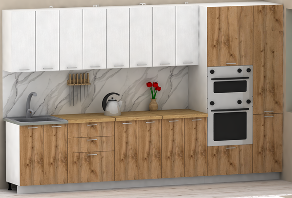 Изображение товара Кухонный гарнитур Eligard Lion 3.4 (белый/дуб натуральный/дуб бунратти)