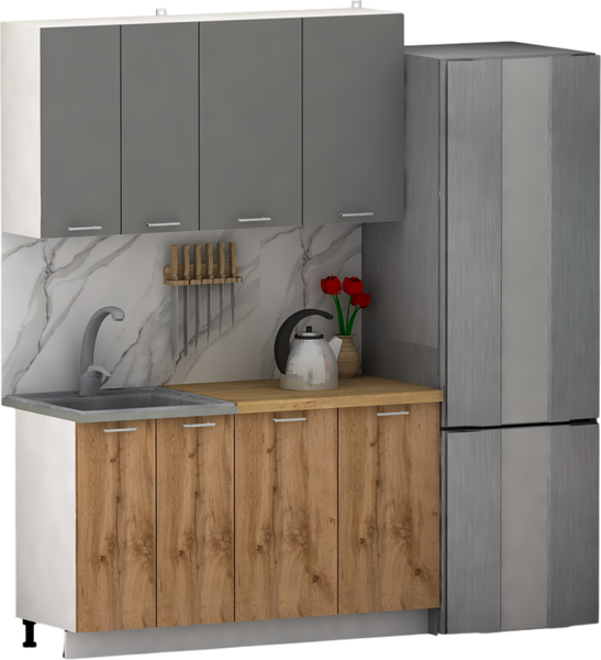 Изображение товара Кухонный гарнитур Eligard Lion 1.4 без столешницы (дымчатый алмаз/дуб натуральный)