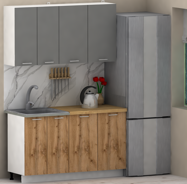 Изображение товара Кухонный гарнитур Eligard Lion 1.4 без столешницы (дымчатый алмаз/дуб натуральный)