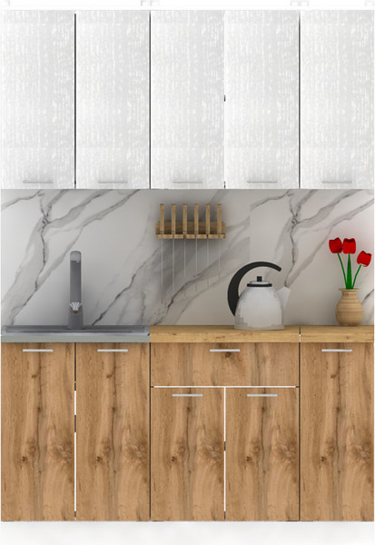 Изображение товара Кухонный гарнитур Eligard Lion 1.5 без столешницы (белый/дуб натуральный)