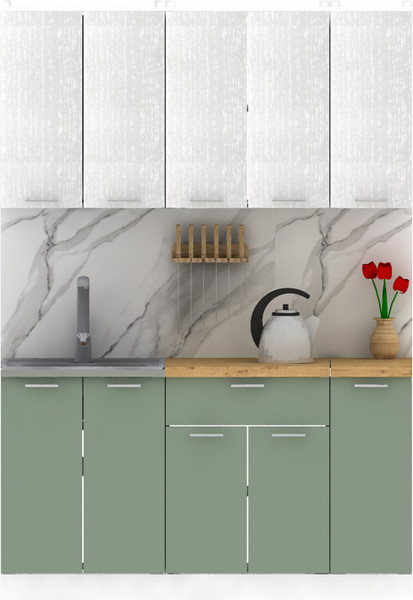 Изображение товара Кухонный гарнитур Eligard Lion 1.5 без столешницы (белый/самшит)