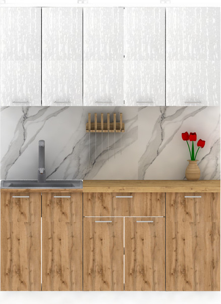 Изображение товара Кухонный гарнитур Eligard Lion 1.1.6 без столешницы (белый/дуб натуральный)