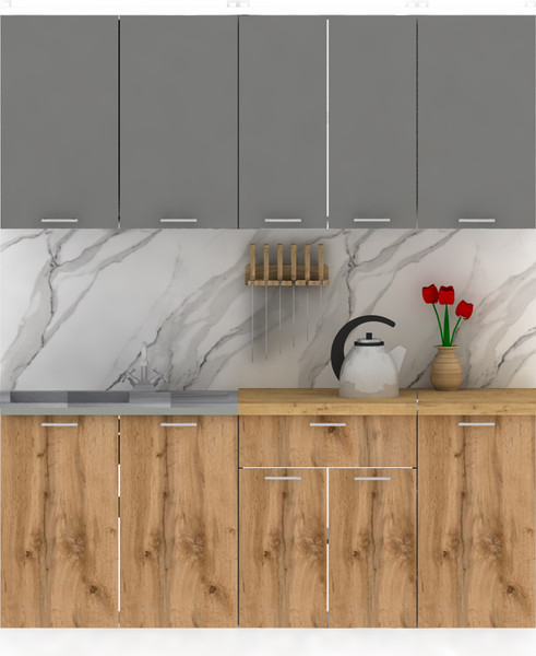 Изображение товара Кухонный гарнитур Eligard Lion 1.8 без столешницы (дымчатый алмаз/дуб натуральный)