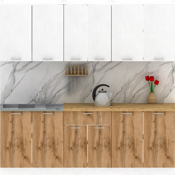 Изображение товара Кухонный гарнитур Eligard Lion 1.8 без столешницы (белый/дуб натуральный)