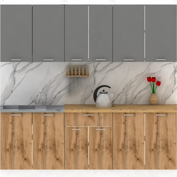 Изображение товара Кухонный гарнитур Eligard Lion 2.2 без столешницы (дымчатый алмаз/дуб натуральный)