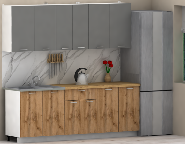 Изображение товара Кухонный гарнитур Eligard Lion 2.2 без столешницы (дымчатый алмаз/дуб натуральный)