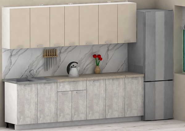 Изображение товара Кухонный гарнитур Eligard Lion 2.6 без столешницы (персидский жемчуг/ледяное дерево)