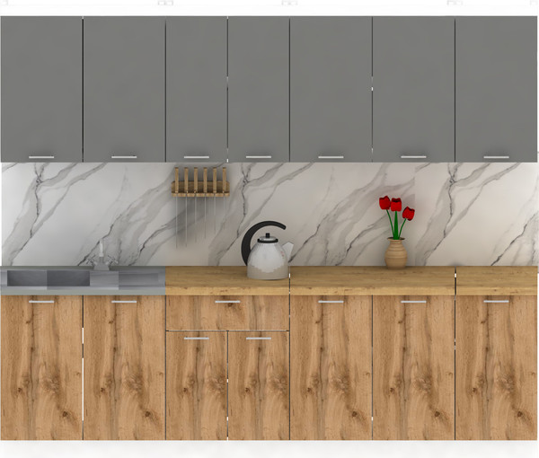 Изображение товара Кухонный гарнитур Eligard Lion 2.6 без столешницы (дымчатый алмаз/дуб натуральный)