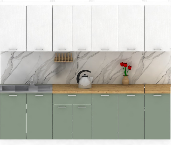 Изображение товара Кухонный гарнитур Eligard Lion 2.6 без столешницы (белый/самшит)