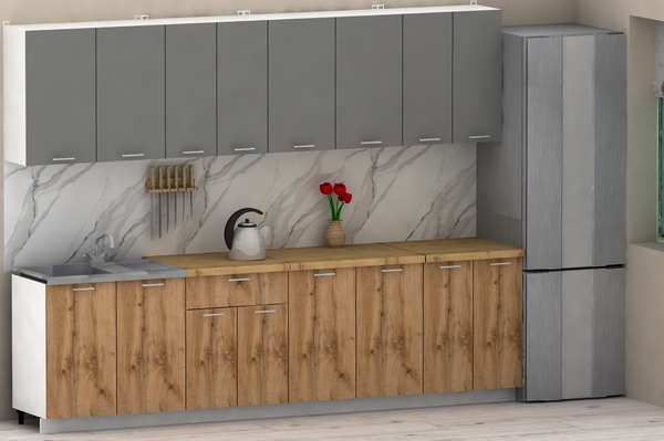 Изображение товара Кухонный гарнитур Eligard Lion 2.8 без столешницы (дымчатый алмаз/дуб натуральный)